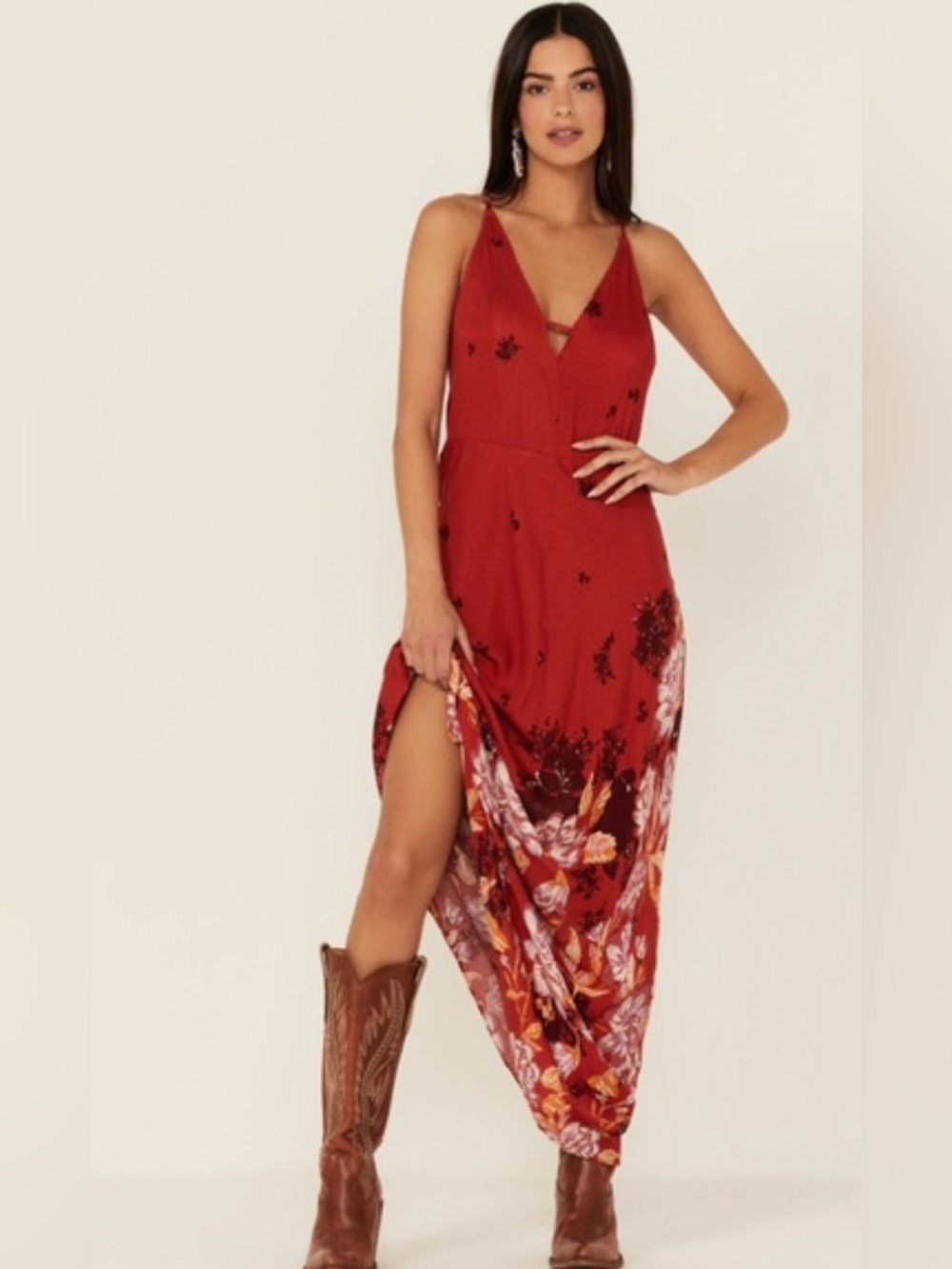Free People Rust Red Floral Slip Maxi Dress - Picture 3 of 6